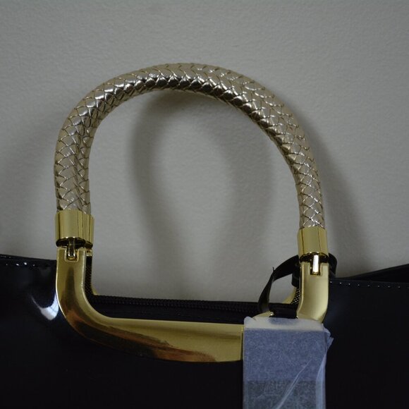 HOXIS Charm Glossy Metal Grip Structured Shoulder Handbag Women Satchel NEW - Picture 2 of 12